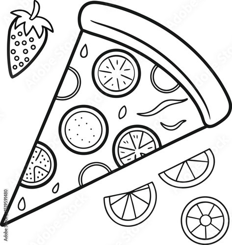 Delicious Pizza Slice Coloring Page Fun Fruit Pizza Design for Kids and Adults