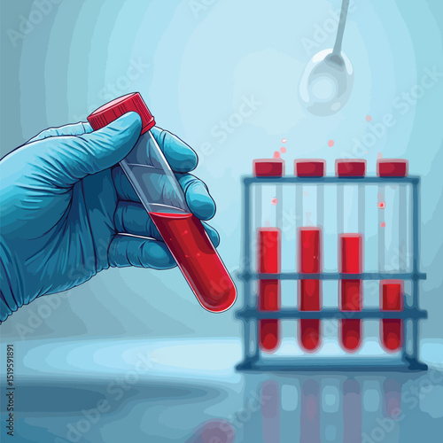 Blood sample analysis in lab for medical research and diagnosis of disease and health conditions