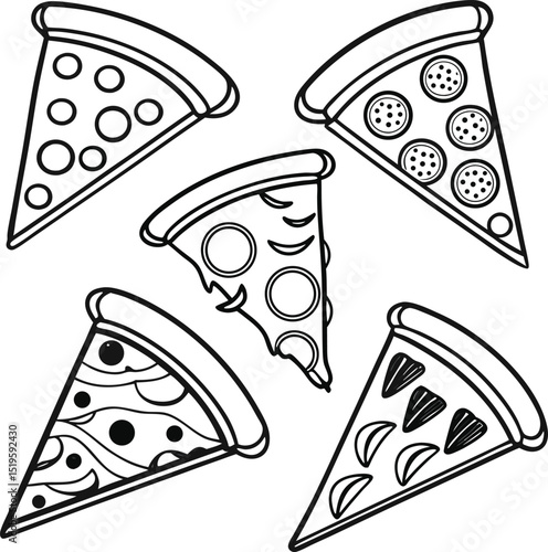 Delicious Pizza Slices A Collection of Line Art Drawings