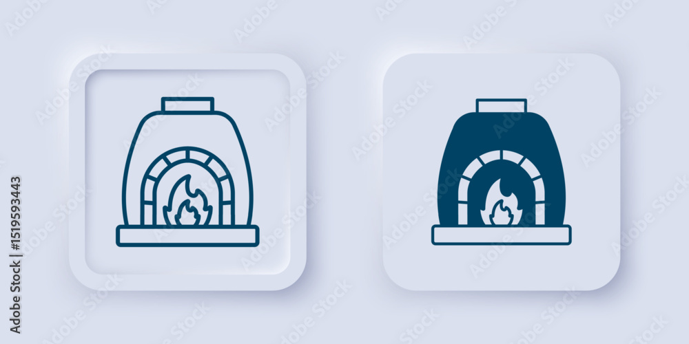 Filled and outline Blacksmith oven icon isolated on grey background. Square button. Vector Filled and outline Blacksmith oven icon isolated on grey background. Square button. Vector