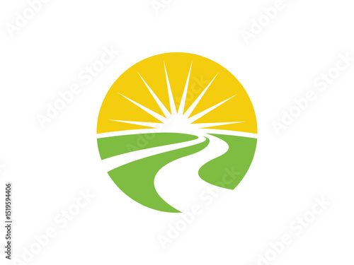 pathway and sun logo images vector template