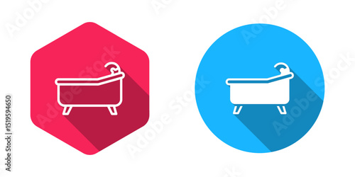 Filled and outline Bathtub icon isolated with long shadow background. Vector