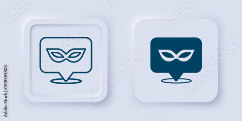 Filled and outline Carnival mask icon isolated on grey background. Masquerade party mask. Square button. Vector