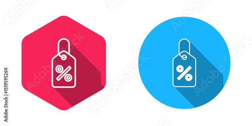 Filled and outline Discount percent tag icon isolated with long shadow background. Shopping tag sign. Special offer sign. Discount coupons symbol. Vector