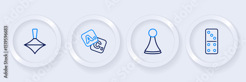 Set line Domino, Chip for board game, Bingo and Whirligig toy icon. Vector