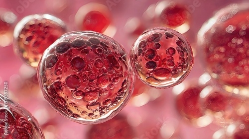 A microscopic image displays detailed astaxanthin cells, vital in antioxidant and biotech research.
