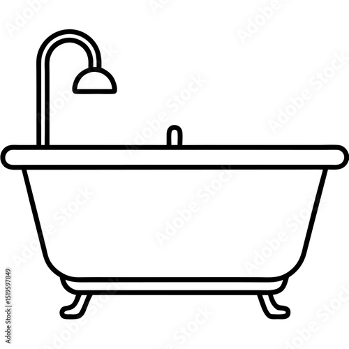 Classic clawfoot bathtub with attached shower head icon illustration