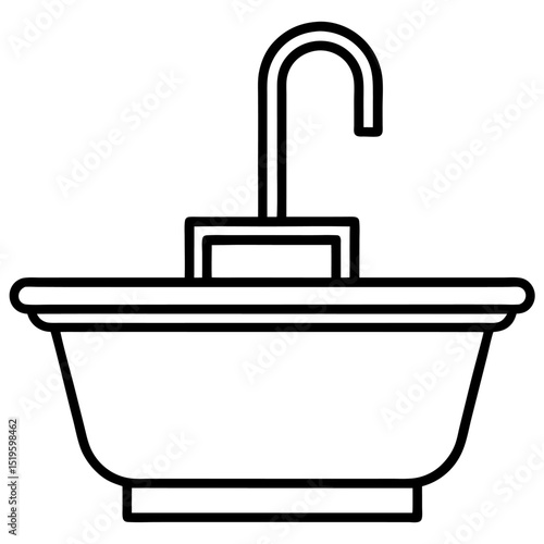 Simple line drawing of a freestanding bathtub with faucet