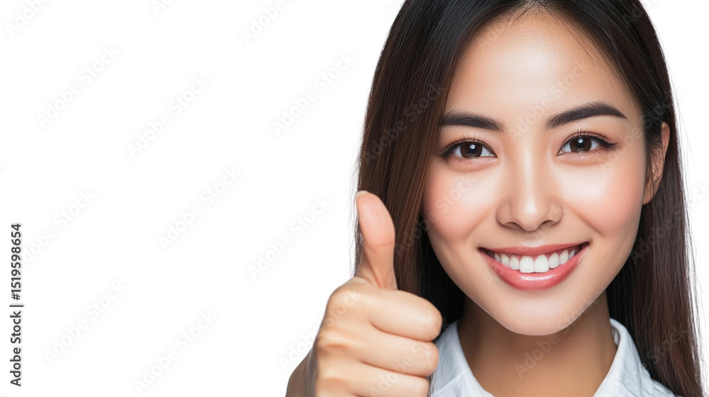 Positive vibes smiling woman giving thumbs up studio setting portrait bright background inspirational mood Positive vibes smiling woman giving thumbs up studio setting portrait bright background inspirational mood