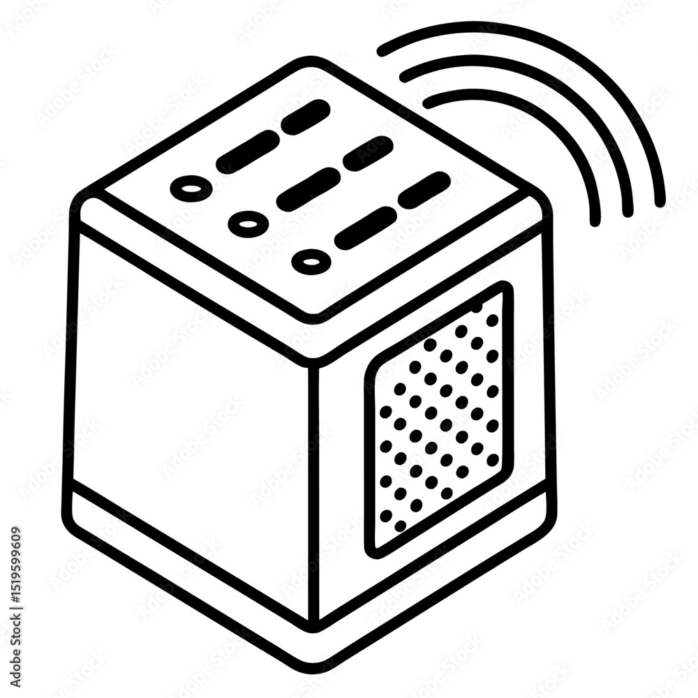 Fototapeta premium Isolated vector illustration of a cube with a key and a question mark, a metallic kitchen equipment container