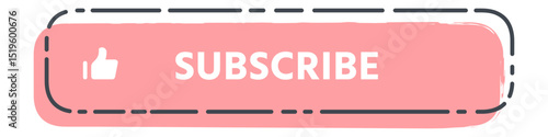 Pink rectangular subscribe button with thumbs up icon promoting online content subscription and encouraging audience engagement on social media platforms