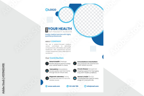 Healthcare Flyer Layout with Blue Accents.