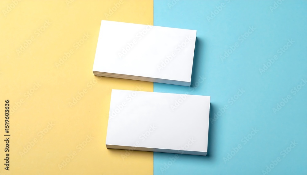 Blank Business Cards Mockup Pastel Yellow and Blue Background Blank Business Cards Mockup Pastel Yellow and Blue Background