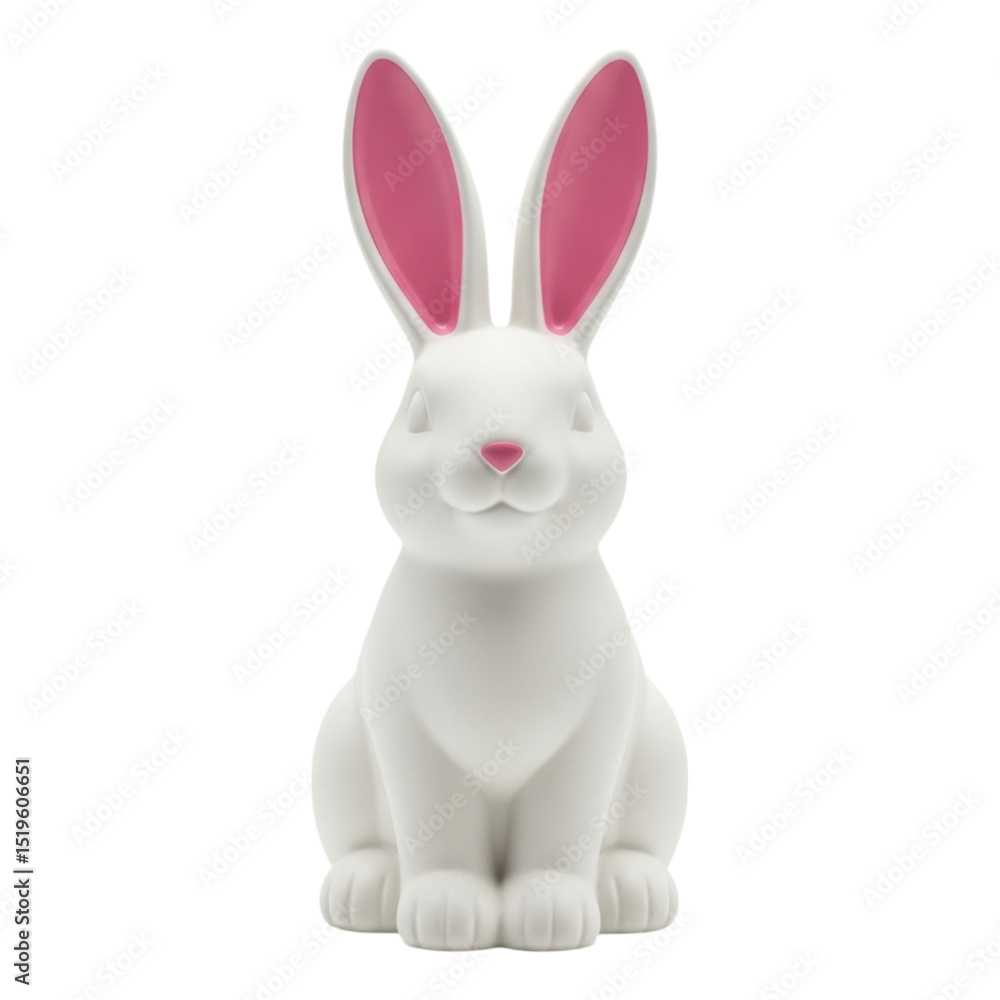 Fototapeta premium Cute white rabbit sculpture with pink ears and nose on black background
