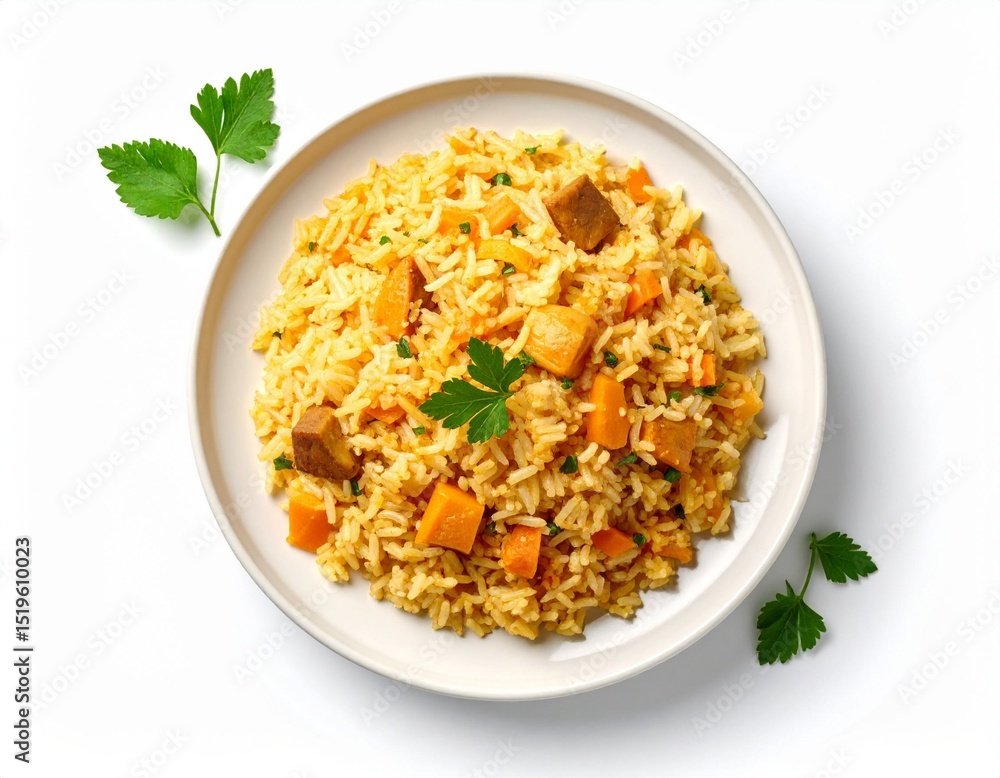 Boiled white rice served in white bowl on white background Boiled white rice served in white bowl on white background