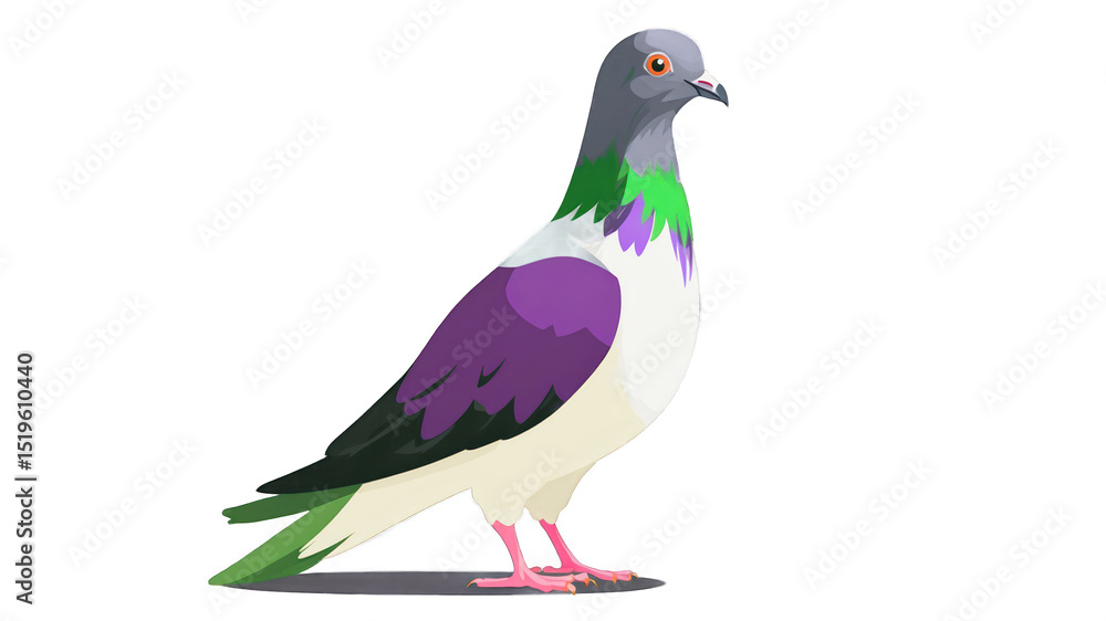 Fototapeta premium Colorful pigeon illustration on a black background.