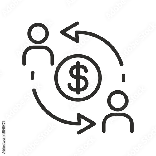 peer to peer payments icon, P2P, digital lending, cryptocurrency commerce, business interacting, online transactions, thin line vector illustration eps10