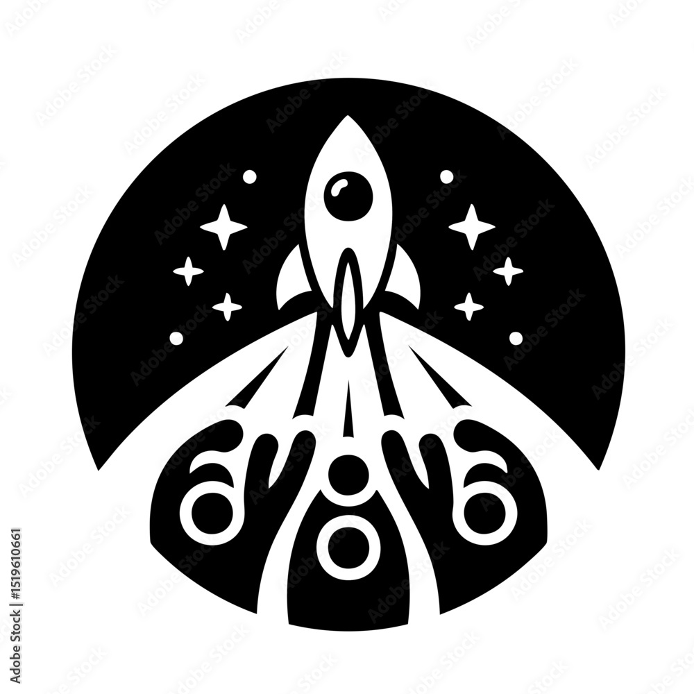 Obraz premium Minimalist black and white logo of hands launching a rocket representing teamwork and innovation