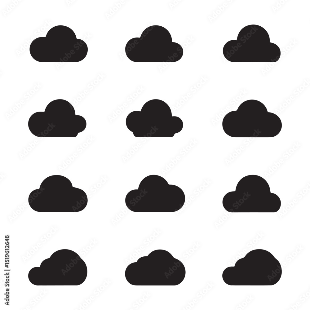 Cloud Icon Set | Black Silhouette Vector Pack for Weather, Web & App UI Design Cloud Icon Set | Black Silhouette Vector Pack for Weather, Web & App UI Design