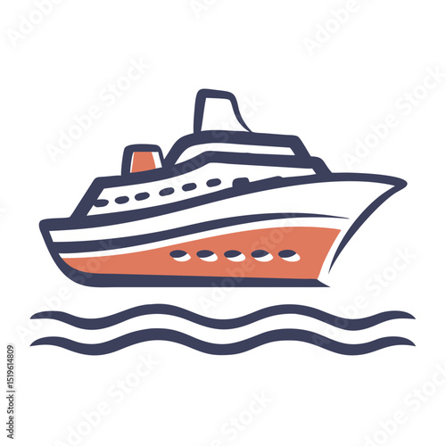 Large cruise ship sails through calm waters near a coastal destination in bright sunshine during summer