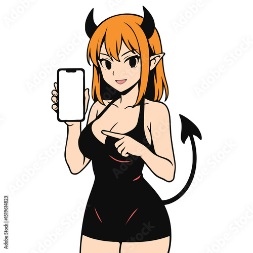 Beautiful Demon Displaying a Blank Screen Generative AI