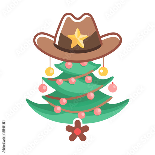 Creative cowboy-themed holiday tree designed with ornaments and a hat featuring festive elements for decoration