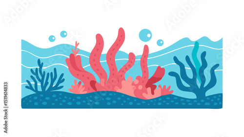 Colorful coral reef with vibrant marine life under clear blue water during a sunny day