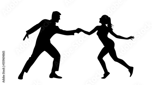 Dancing couple performing a lively swing dance in a vibrant studio at sunset