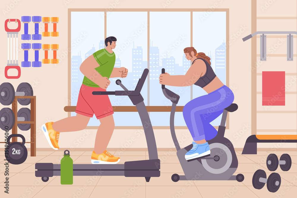 Fototapeta premium Fitness People Exercising Flat Background