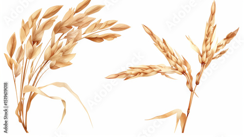 Wheat ears isolated on white background. Package design element with clipping path. Full depth of field