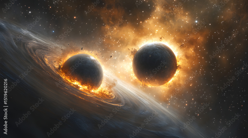 Obraz premium A massive space collision between two planets