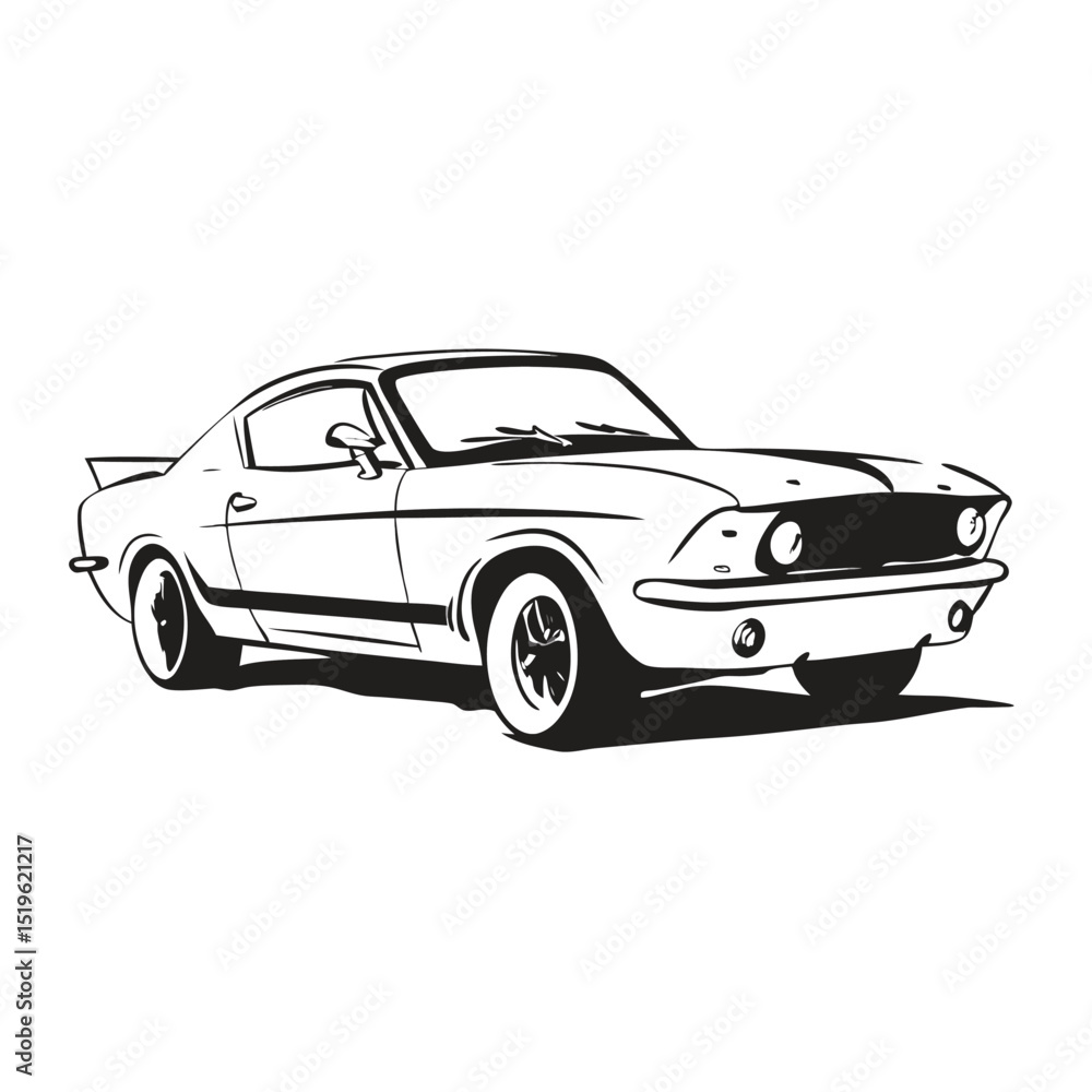 Obraz premium Classic muscle car black and white illustration