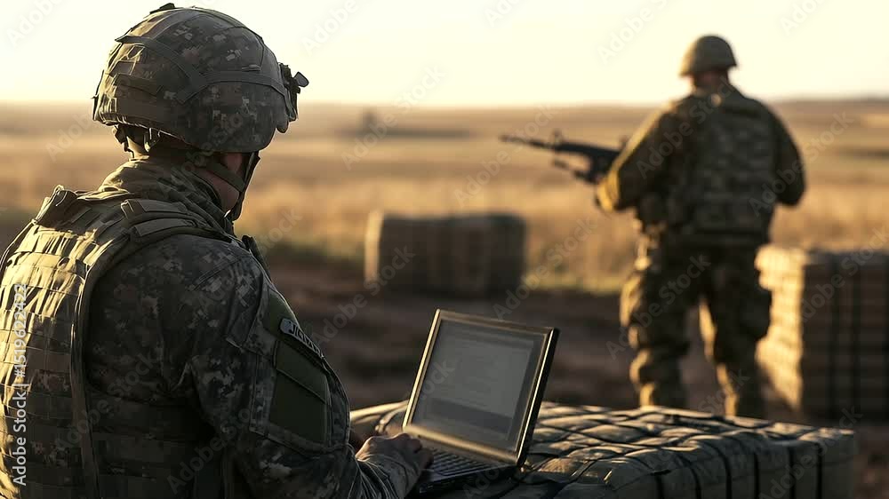 custom made wallpaper toronto digitalClose-knit team of armed soldiers stand by near stacked crates, scanning open plains, commander inside command post leans over laptop relaying final go-time signals