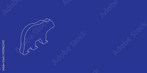 The outline of a large bear symbol made of white lines on the left. 3D view of the object in perspective. Vector illustration on indigo background