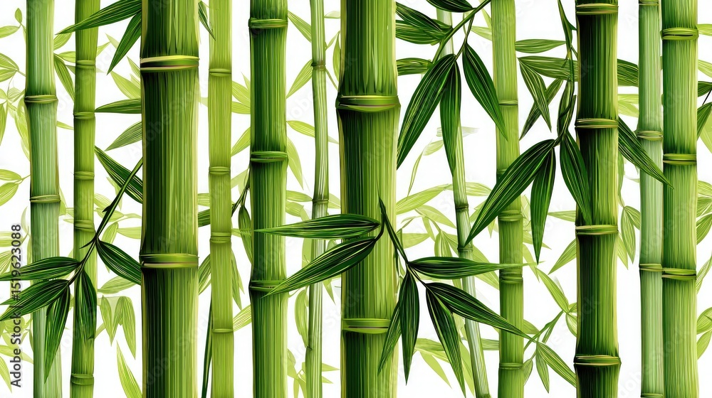 Obraz premium A bamboo forest background with dense green leaves and lush, tall bamboo stalks