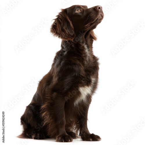 Boykin Spaniel portrait alert pose ears perked white background