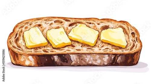 Slice of sourdough bread with butter vector isolated on a white background