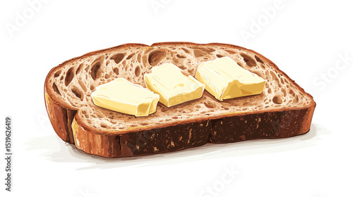 Slice of sourdough bread with butter vector isolated on a white background