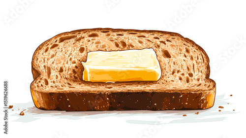 Slice of sourdough bread with butter vector isolated on a white background