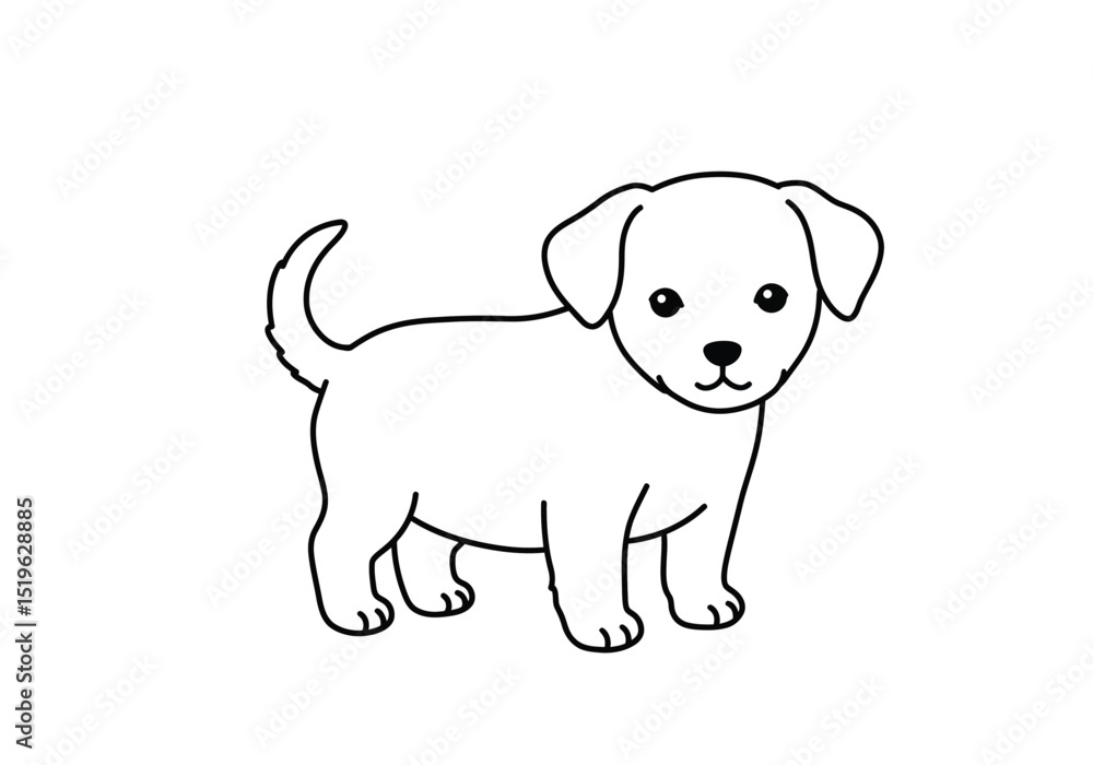Puppy drawing. It is a black and white outline image of a puppy, a cute and adorable young dog. Vector sketch line art draw. Puppy drawing. It is a black and white outline image of a puppy, a cute and adorable young dog. Vector sketch line art draw.