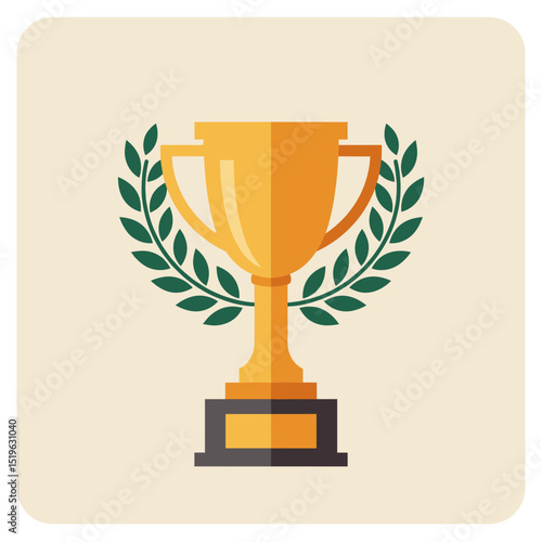Golden trophy surrounded by laurel leaves, symbolizing achievement and victory