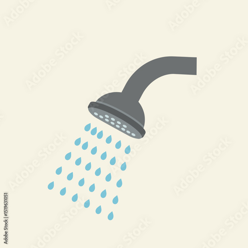 Modern showerhead releasing water droplets in a minimalist bathroom setting