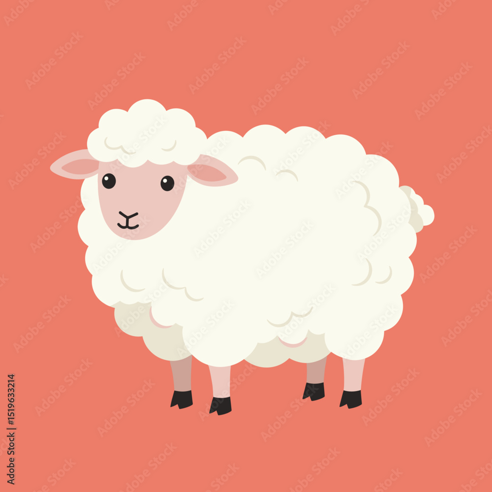 Cartoon sheep standing against a coral background, ideal for children's illustrations Cartoon sheep standing against a coral background, ideal for children's illustrations