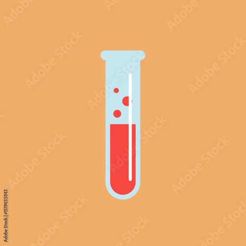 Laboratory test tube with colorful liquids on a plain orange background, ideal for science education