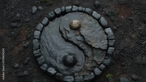 Yin Yang stone design in a natural setting
