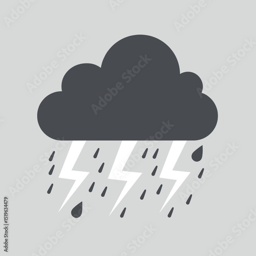 Dark rain cloud releasing heavy rainfall over a gray landscape with droplets