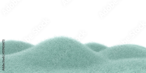 Cartoon white show hills landscape from fur or felt material. 3d illustration of cute soft child toy. Realistic creative render element.