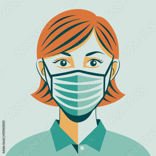 Woman wearing medical mask in flat vector illustration