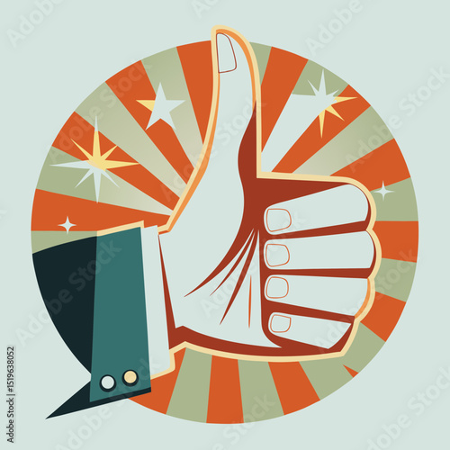 Thumbs up hand with stars in bold retro vector design
