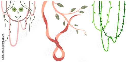 abstract vector illustration featuring colorful vines and branches intertwined with leaves perfect for textiles, wallpapers, and digital designs.